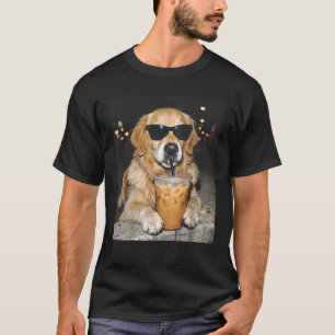 Golden Retriever trinkt eisgekühlten Kaffee Lustig T-Shirt