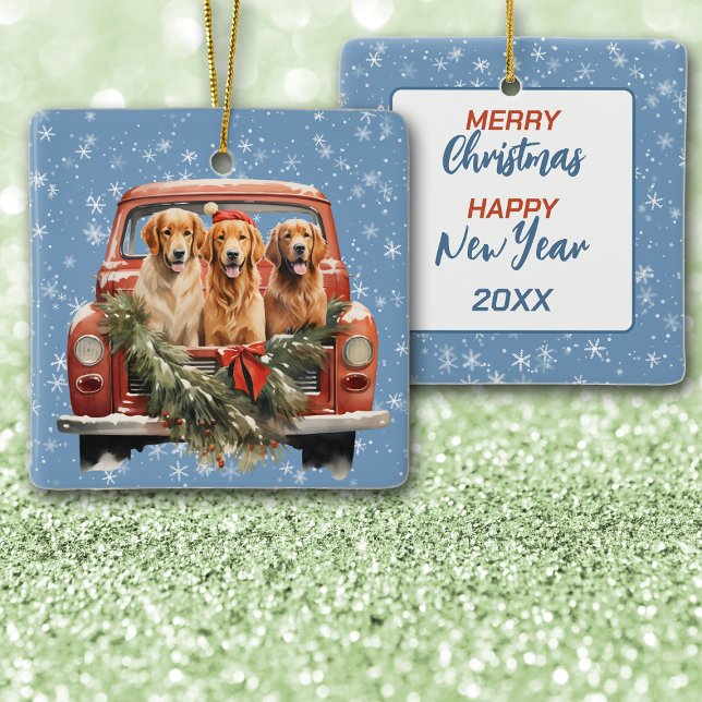 Golden Retriever Truck Triomphe Weihnachten Keramikornament (Von Creator hochgeladen)