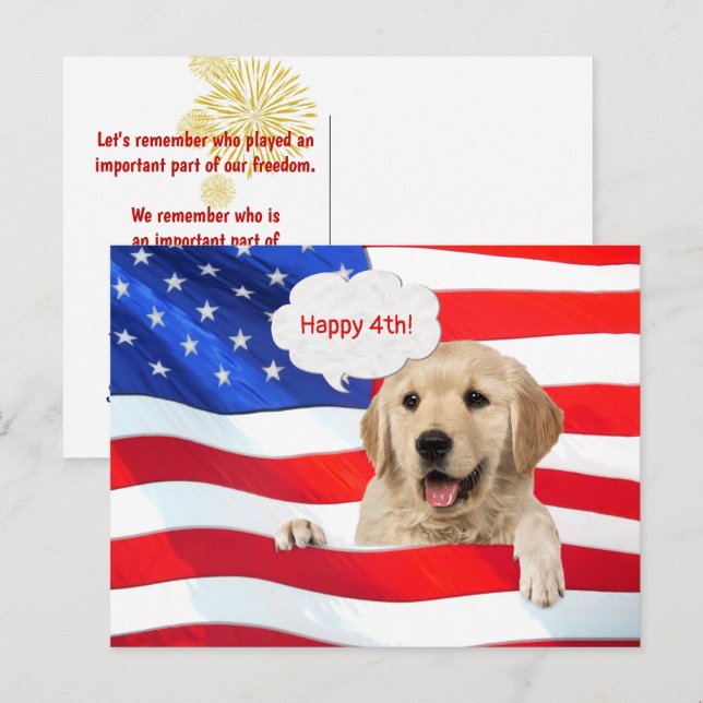 Golden Retriever und American Flag Vielen Dank Postkarte (Vorne/Hinten)