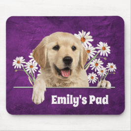 Golden Retriever und Daisies on Leather Mousepad