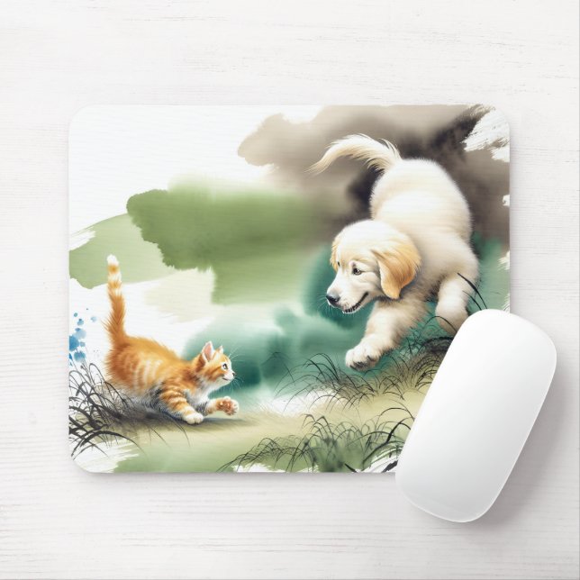 Golden Retriever und Ginger Kitten Mousepad (Mit Mouse)