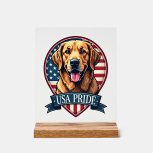 Golden Retriever USA Stolz Vintage Hund Tee 4 Acrylschild