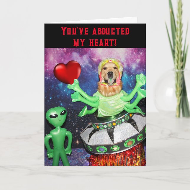 Golden Retriever Valentine Alien Herzerkrankung Karte (Vorderseite)