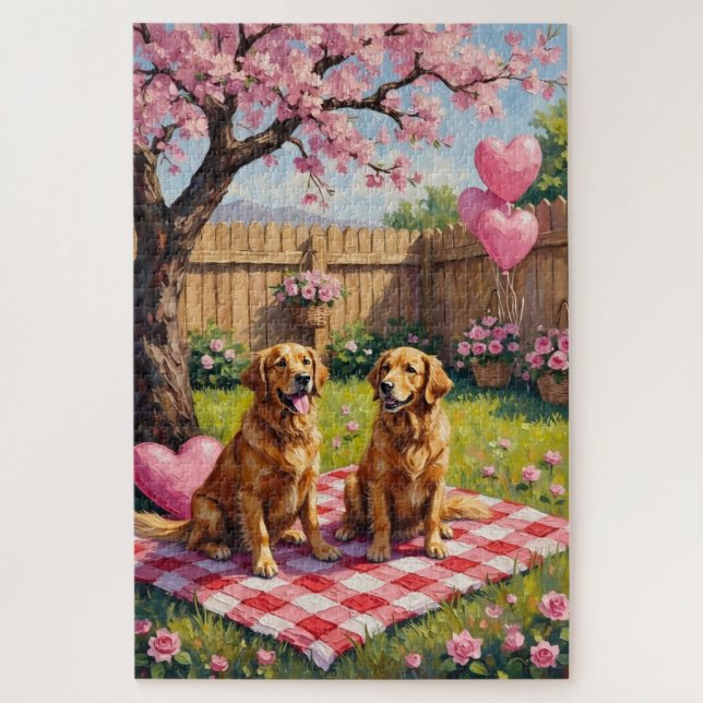 Golden Retriever Valentinstag Kunst (Vertikal)