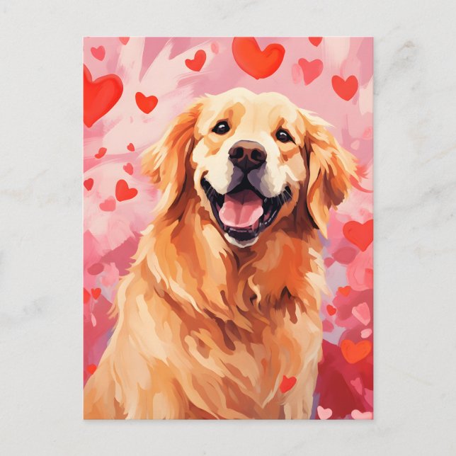 Golden Retriever Valentinstag Postkarte (Vorderseite)