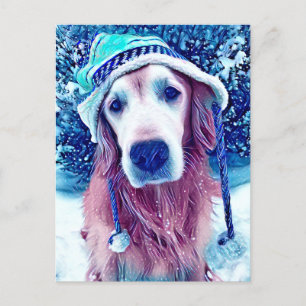 Golden Retriever Vibranly Blauer Winter Wünsche Ar Postkarte
