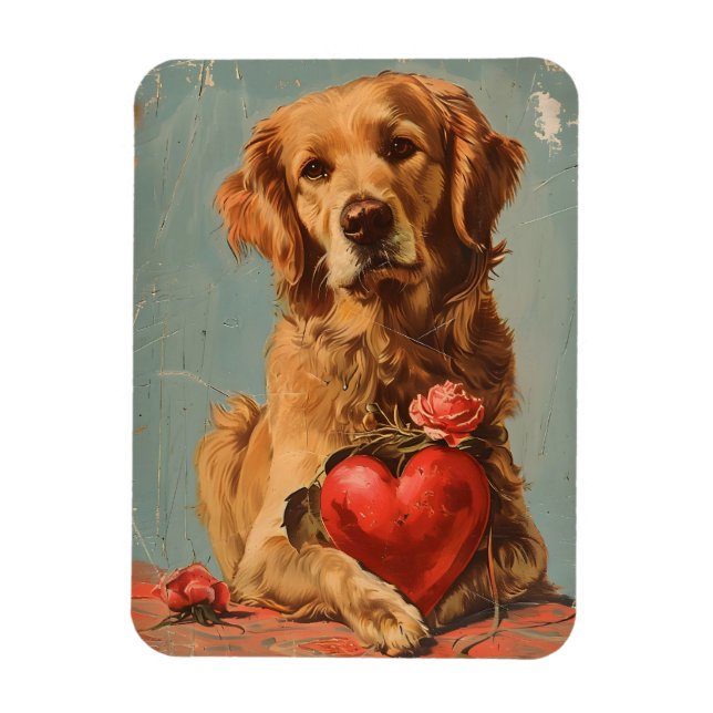 Golden Retriever Vintag Valentinstag Magnet (Vertikal)