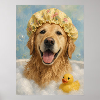 Golden Retriever Wandkunst — Badzeit Schaumbad Poster