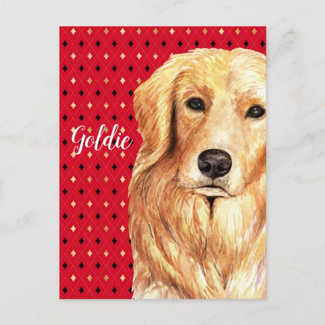Golden Retriever Wasserfarbe Personalisiert Postkarte (Vorderseite)
