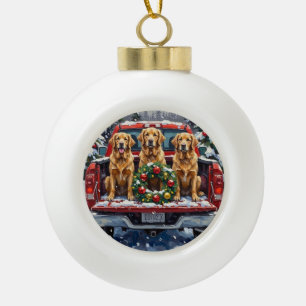 Golden Retriever Weihnachten Rotes Lastwagen Ferie Keramik Kugel-Ornament