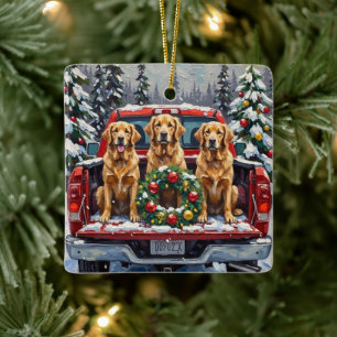 Golden Retriever Weihnachten Rotes Lastwagen Ferie Keramikornament