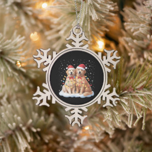Golden Retriever Weihnachten Santa Hut Renntier Schneeflocken Zinn-Ornament