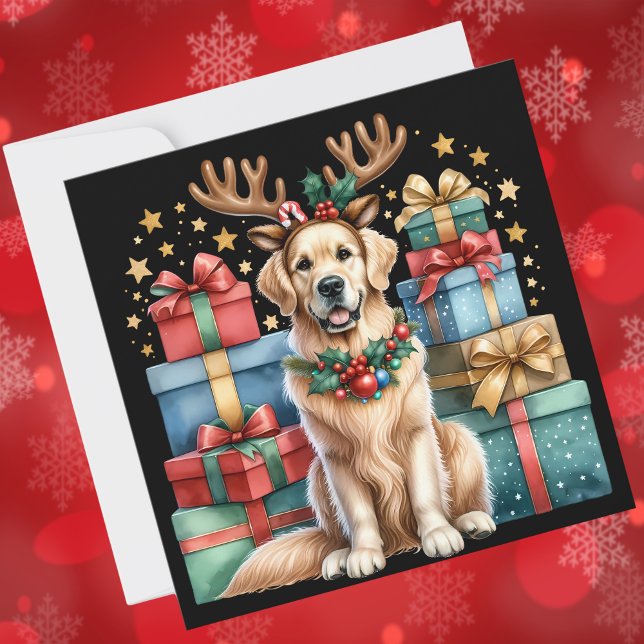 Golden Retriever Weihnachts-Rentier-Geschenke Feiertagskarte (Von Creator hochgeladen)