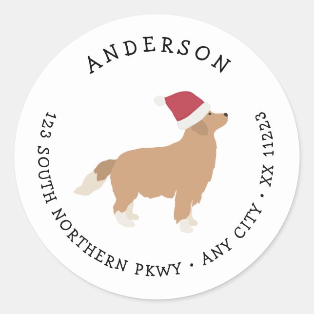 Golden Retriever Weihnachts-Rücksendeadresse Runder Aufkleber (Vorderseite)