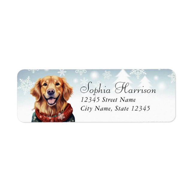 Golden Retriever Weihnachts-Rücksendeadressen-Aufk (Vorne)