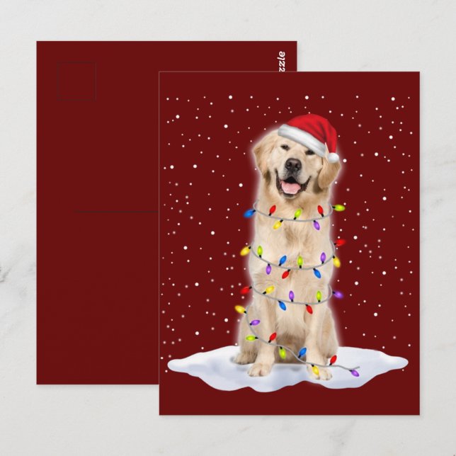 Golden Retriever Weihnachtsbaum Lichter Xmas Postkarte (Vorne/Hinten)