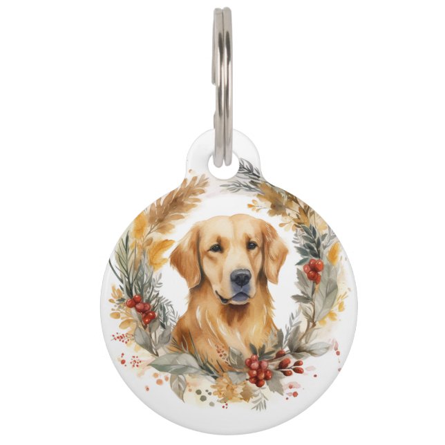 Golden Retriever Weihnachtsfeier Festliche Jungfra Haustiermarke (Vorderseite)