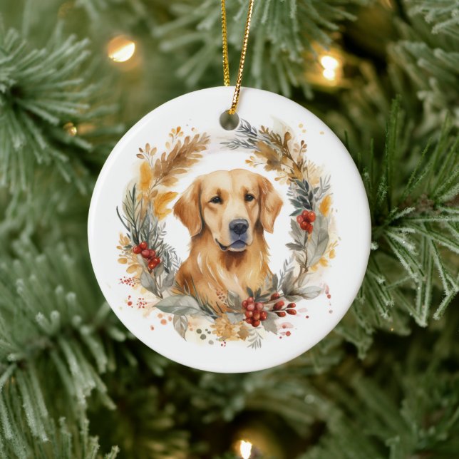 Golden Retriever Weihnachtsfeier Festliche Jungfra Keramik Ornament (Baum)