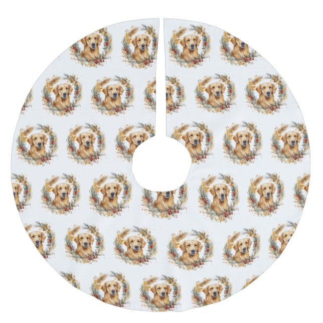 Golden Retriever Weihnachtsfeier Festliche Jungfra Polyester Weihnachtsbaumdecke (Vorderseite)
