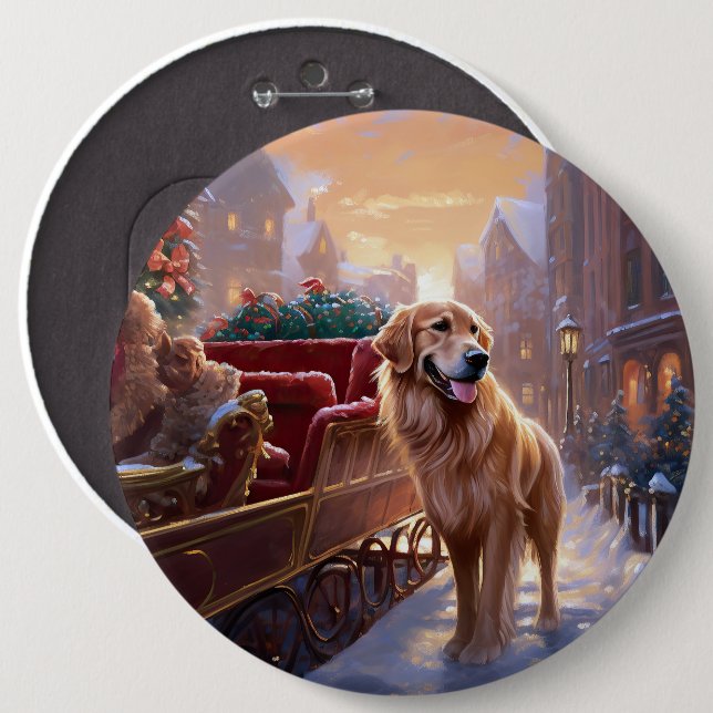 Golden Retriever Weihnachtsfeiertage Button (Vorne & Hinten)
