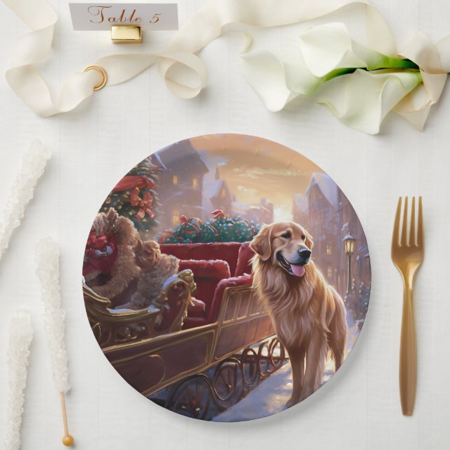 Golden Retriever Weihnachtsfeiertage Pappteller (Hochzeit)