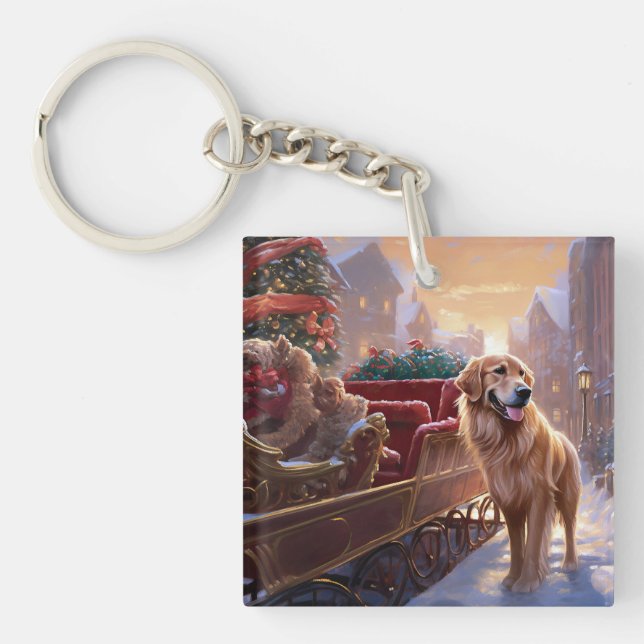Golden Retriever Weihnachtsfeiertage Schlüsselanhänger (Vorderseite)