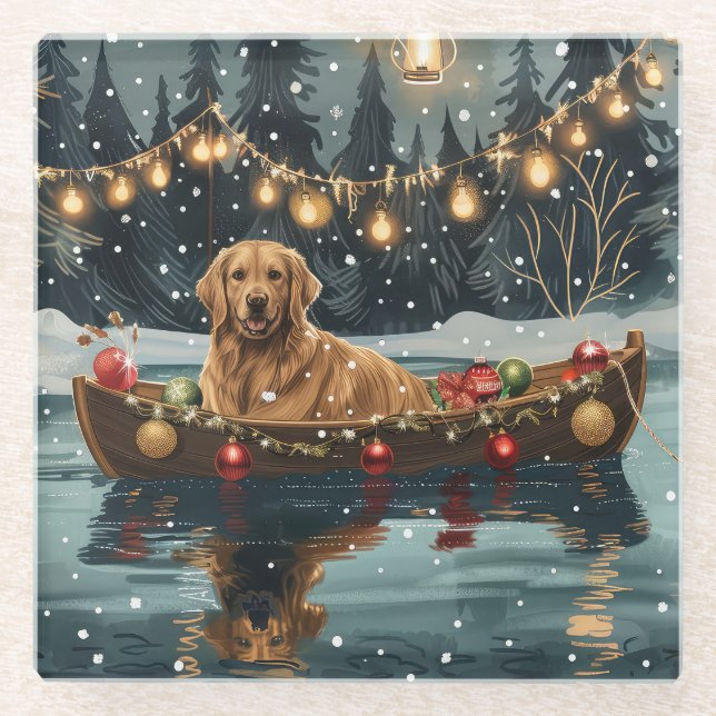 Golden Retriever Weihnachtsfest Reise Glasuntersetzer (Vorderseite)