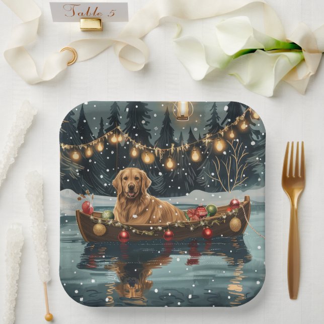 Golden Retriever Weihnachtsfest Reise Pappteller (Hochzeit)
