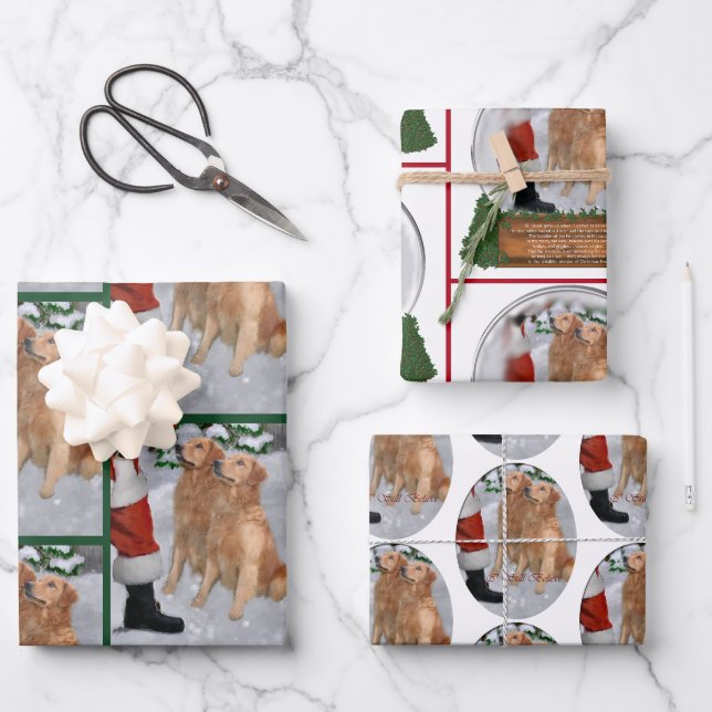 Golden Retriever Weihnachtsgeschenke Geschenkpapier Set (Vorderseite)