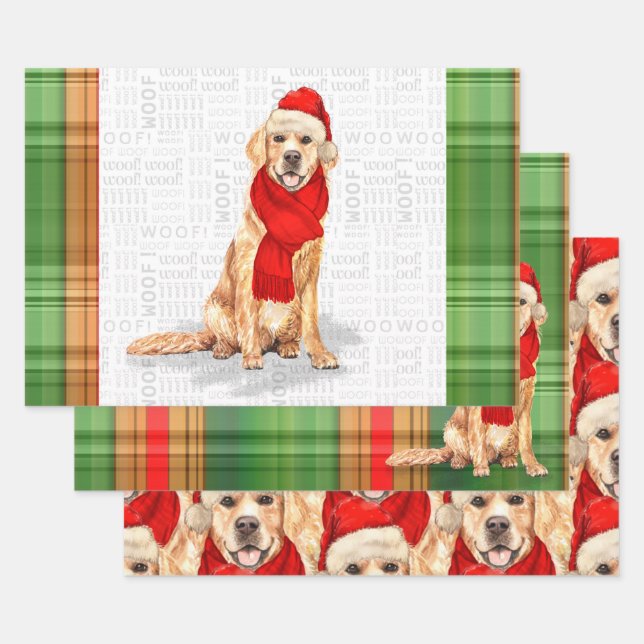 Golden Retriever Weihnachtshund Kariert Geschenkpapier Set (Set)