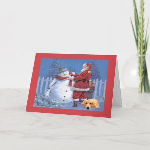 Golden Retriever Weihnachtskarte Santa Snowman2 Feiertagskarte