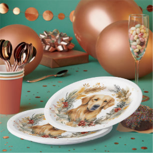 Golden Retriever Weihnachtskranz Festlicher Hund Pappteller