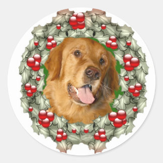 Golden Retriever Weihnachtskranz Runder Aufkleber