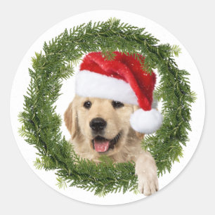 Golden Retriever Weihnachtskranz Runder Aufkleber