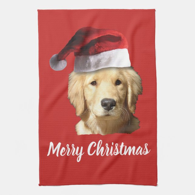 Golden retriever Weihnachtsmann Geschirrtuch (Vertikal)