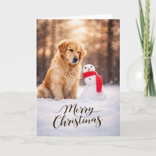 Golden Retriever Weihnachtsmann Schneemann Feiertagskarte