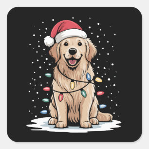 Golden Retriever Weihnachtsmann Weihnachtsbaum Lic Quadratischer Aufkleber