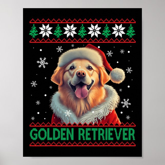 Golden Retriever Weihnachtsmannmütze Ugly Christma Poster (Vorne)