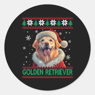 Golden Retriever Weihnachtsmannmütze Ugly Christma Runder Aufkleber