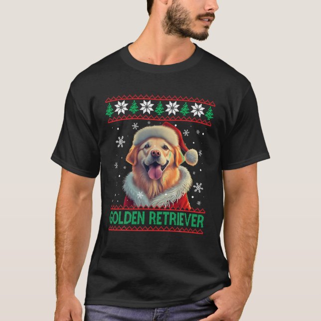 Golden Retriever Weihnachtsmannmütze Ugly Christma T-Shirt (Vorderseite)