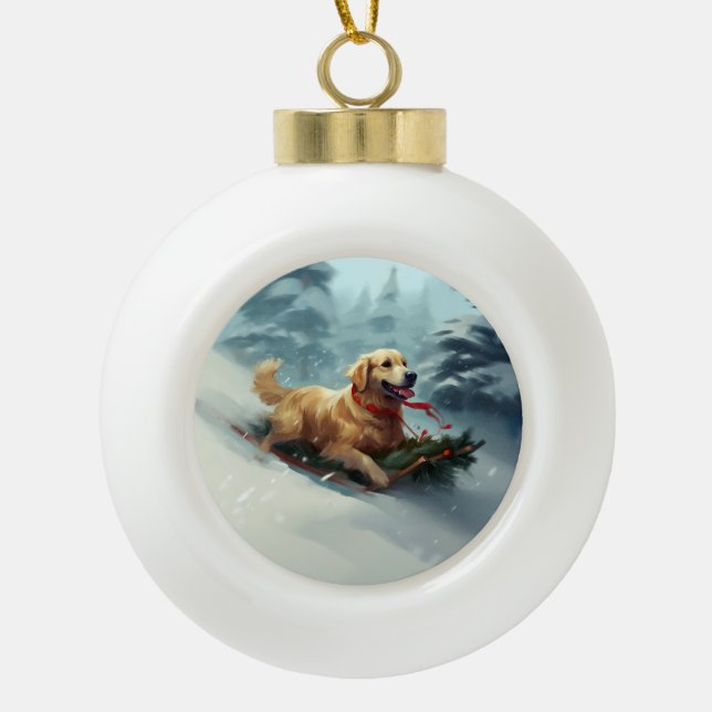 Golden Retriever Weihnachtsschnee Winter Keramik Kugel-Ornament (Vorderseite)