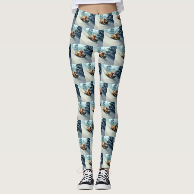 Golden Retriever Weihnachtsschnee Winter Leggings (Vorderseite)