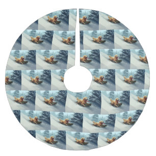 Golden Retriever Weihnachtsschnee Winter Polyester Weihnachtsbaumdecke