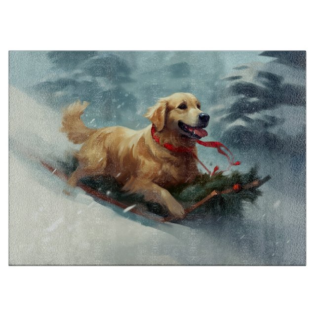 Golden Retriever Weihnachtsschnee Winter Schneidebrett (Vorderseite)