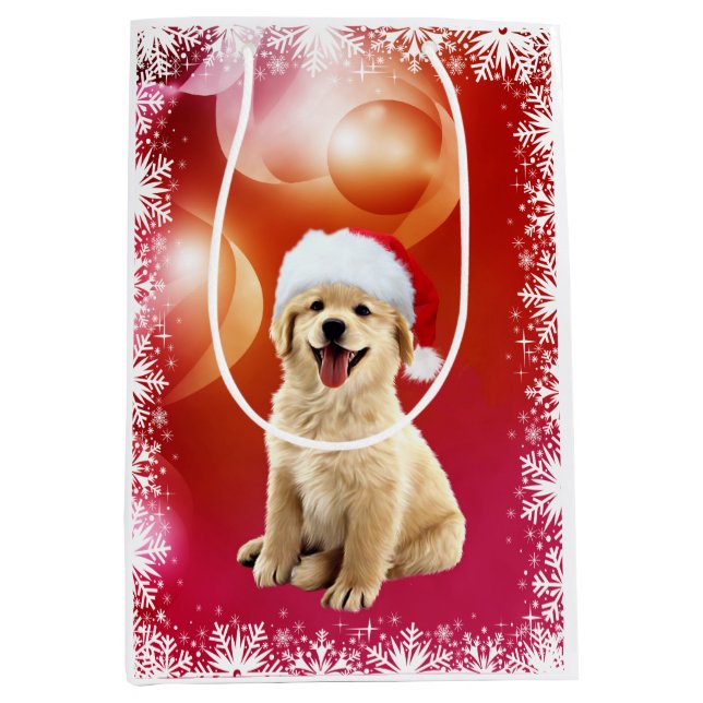 Golden retriever-Weihnachtswelpe Mittlere Geschenktüte (Vorderseite)