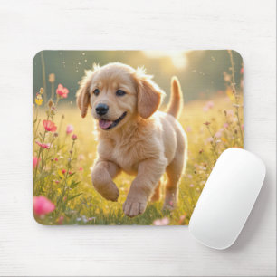 Golden Retriever-Welpe auf einem sommerlichen Feld Mousepad