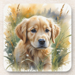 Golden Retriever-Welpe bei Sonnenuntergang Getränkeuntersetzer