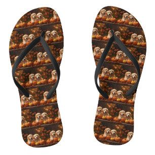 Golden Retriever Welpe Herbst Kürbis Flip Flops
