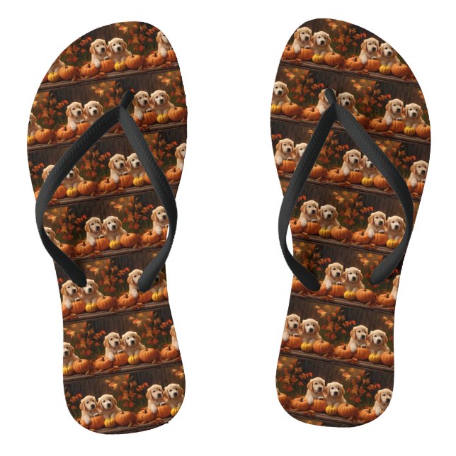 Golden Retriever Welpe Herbst Kürbis Flip Flops (Fußbett)