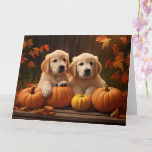 Golden Retriever Welpe Herbst Kürbis Karte